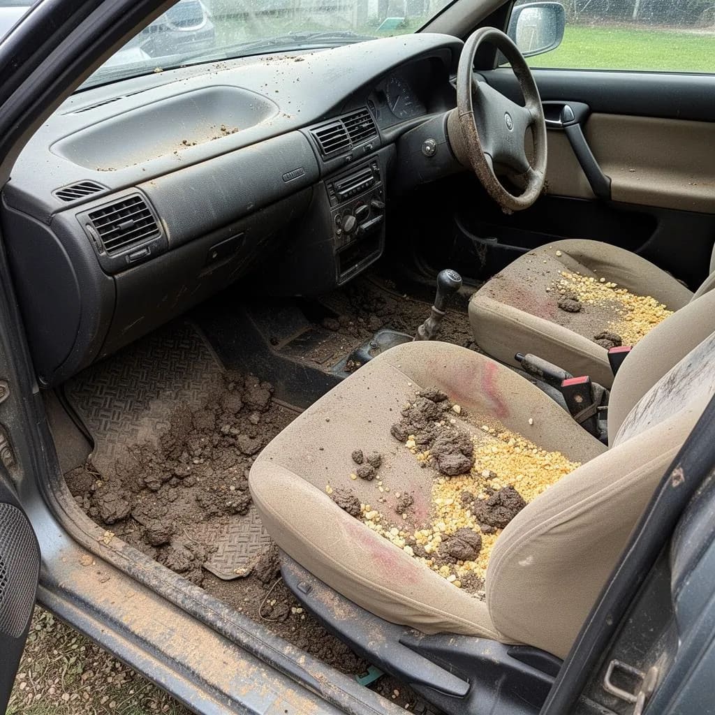 Stark beanspruchter Fahrzeuginnenraum vor der Geruchsbehandlung